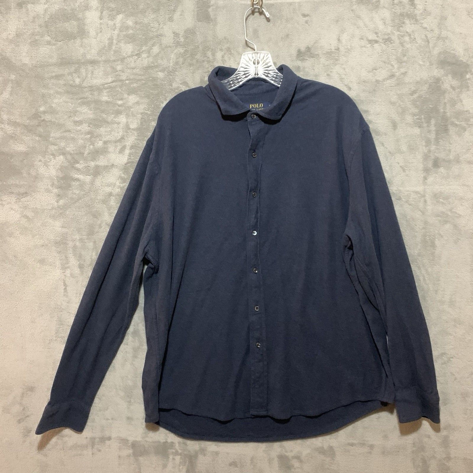 Ralph Lauren Shirt Men Blue 2xl Knit Button Down Preppy Long Sleeve Collared